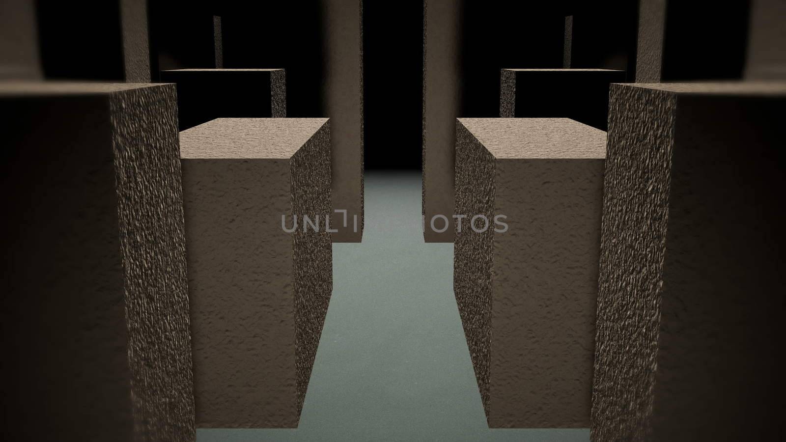 Entrance to the stone maze. 3D rendered