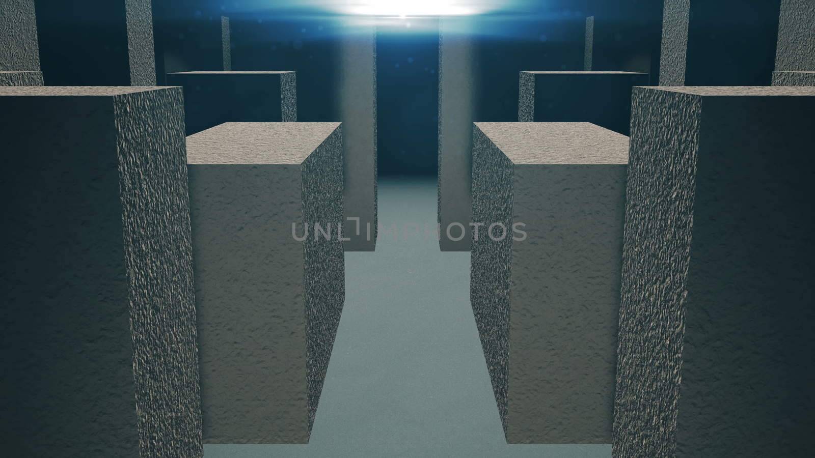 Entrance to the stone maze. 3D rendered