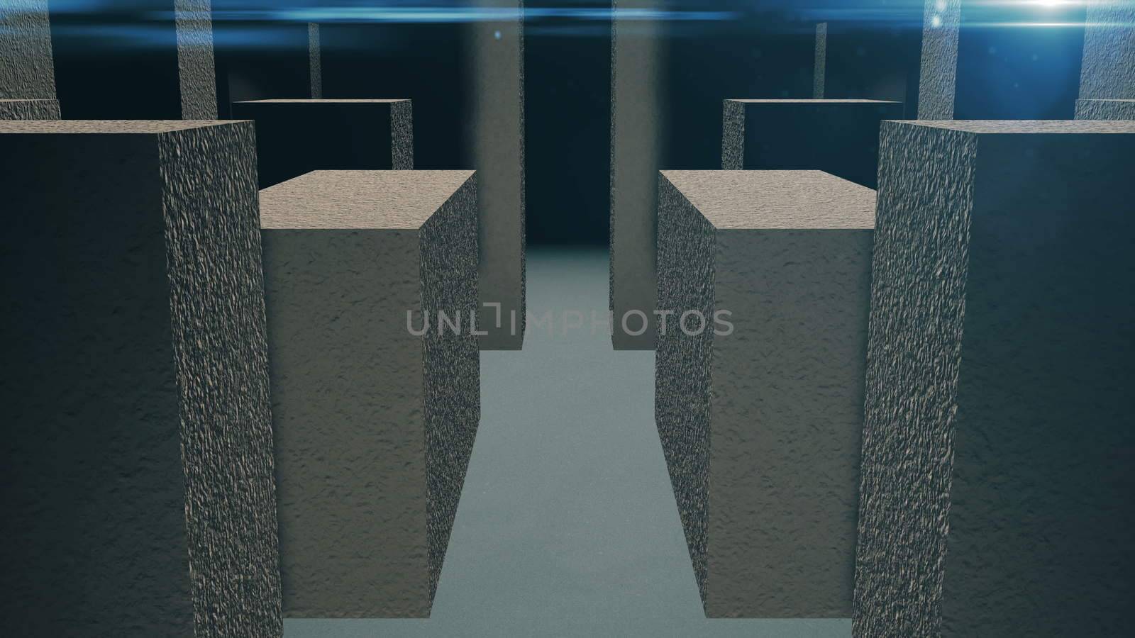 Entrance to the stone maze. 3D rendered