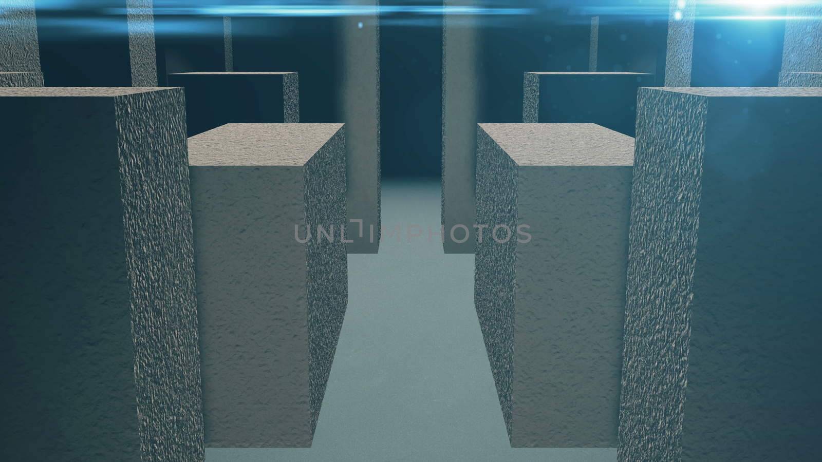 Entrance to the stone maze. 3D rendered