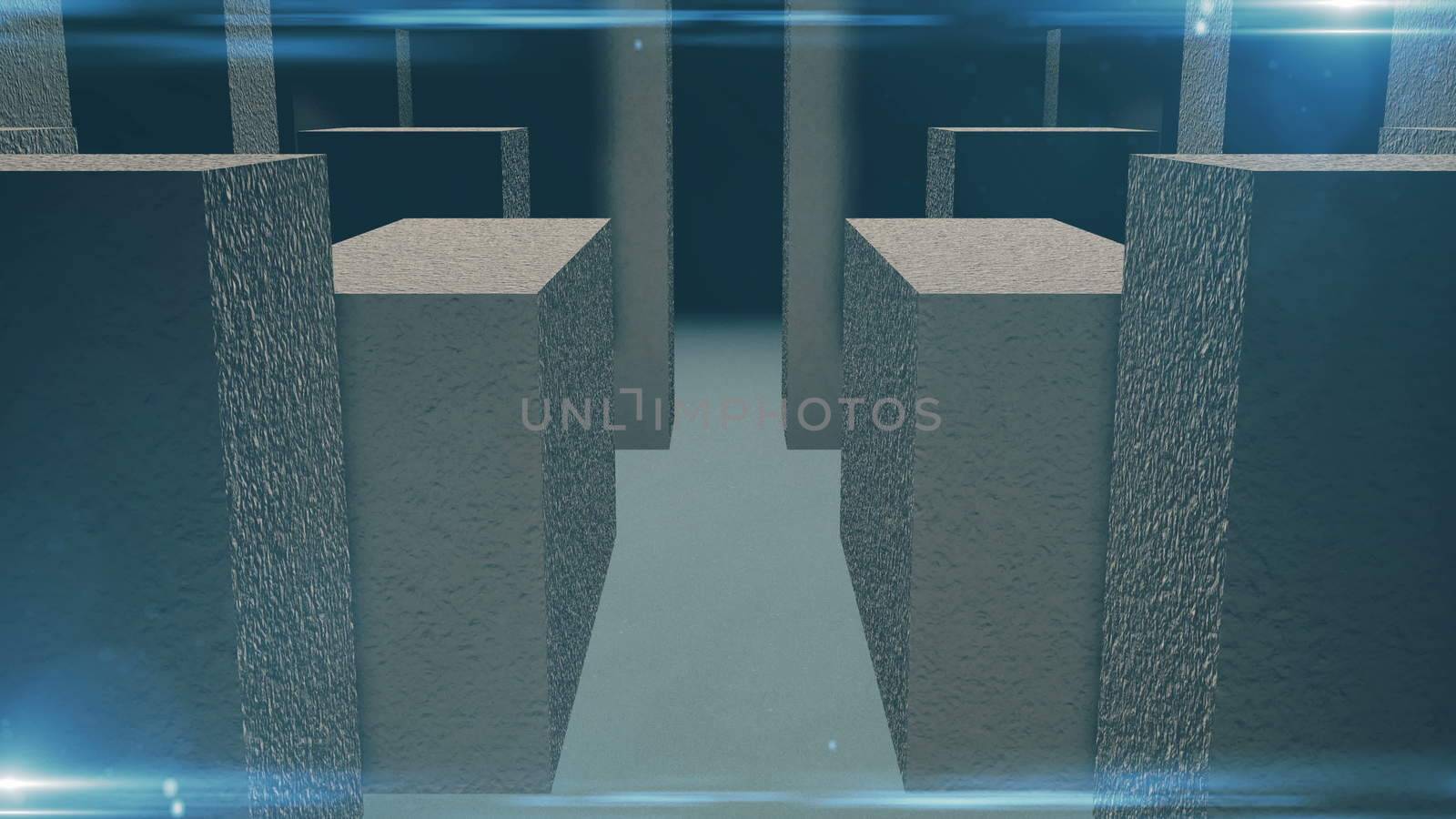 Entrance to the stone maze. 3D rendered