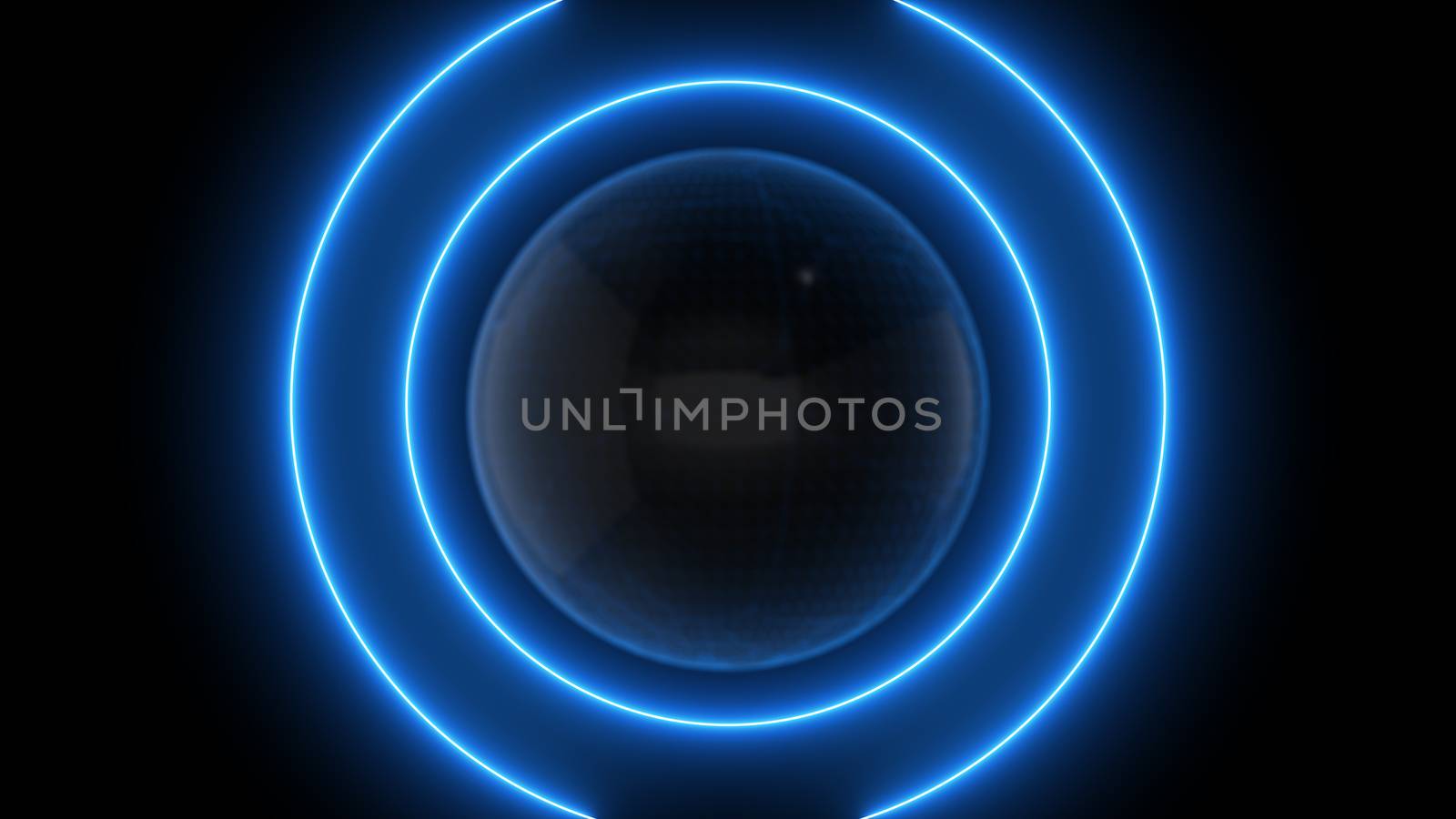 Technology sphere background with circle energy lines. 3D rendered