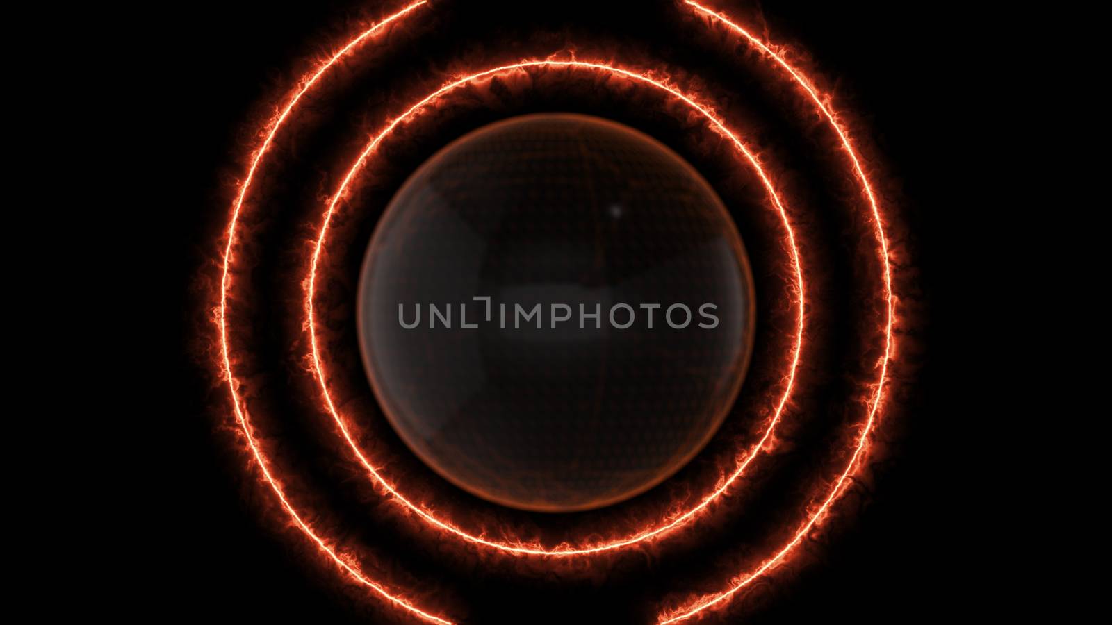 Technology sphere background with circle energy lines. 3D rendered