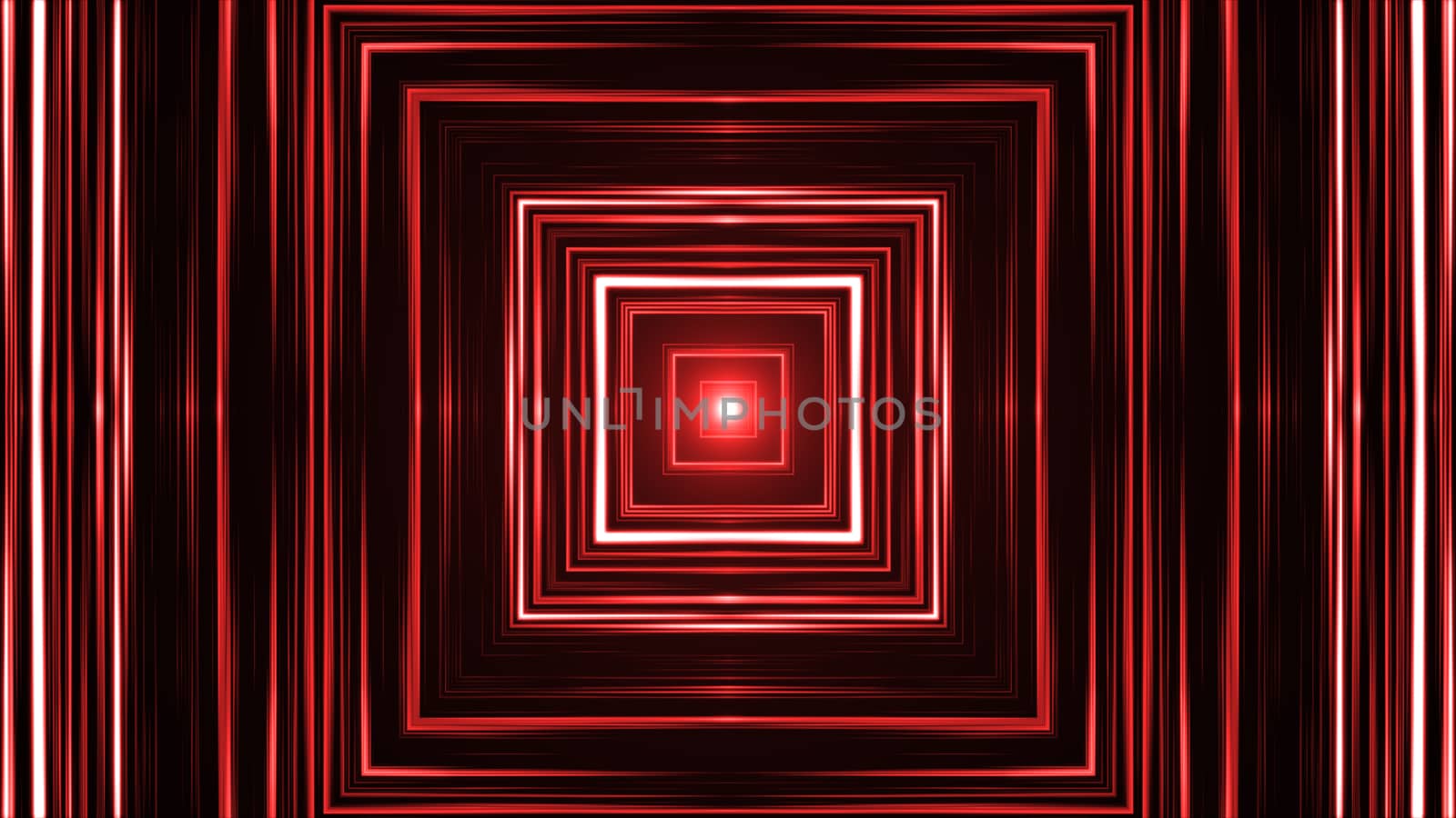 Squares technology tunnel with flares. 3D rendered