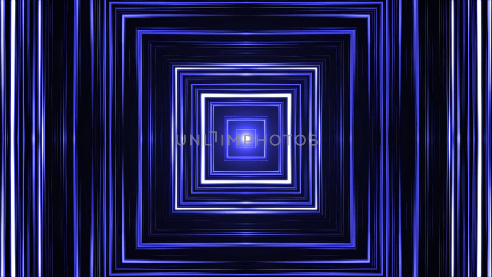 Squares technology tunnel with flares. 3D rendered