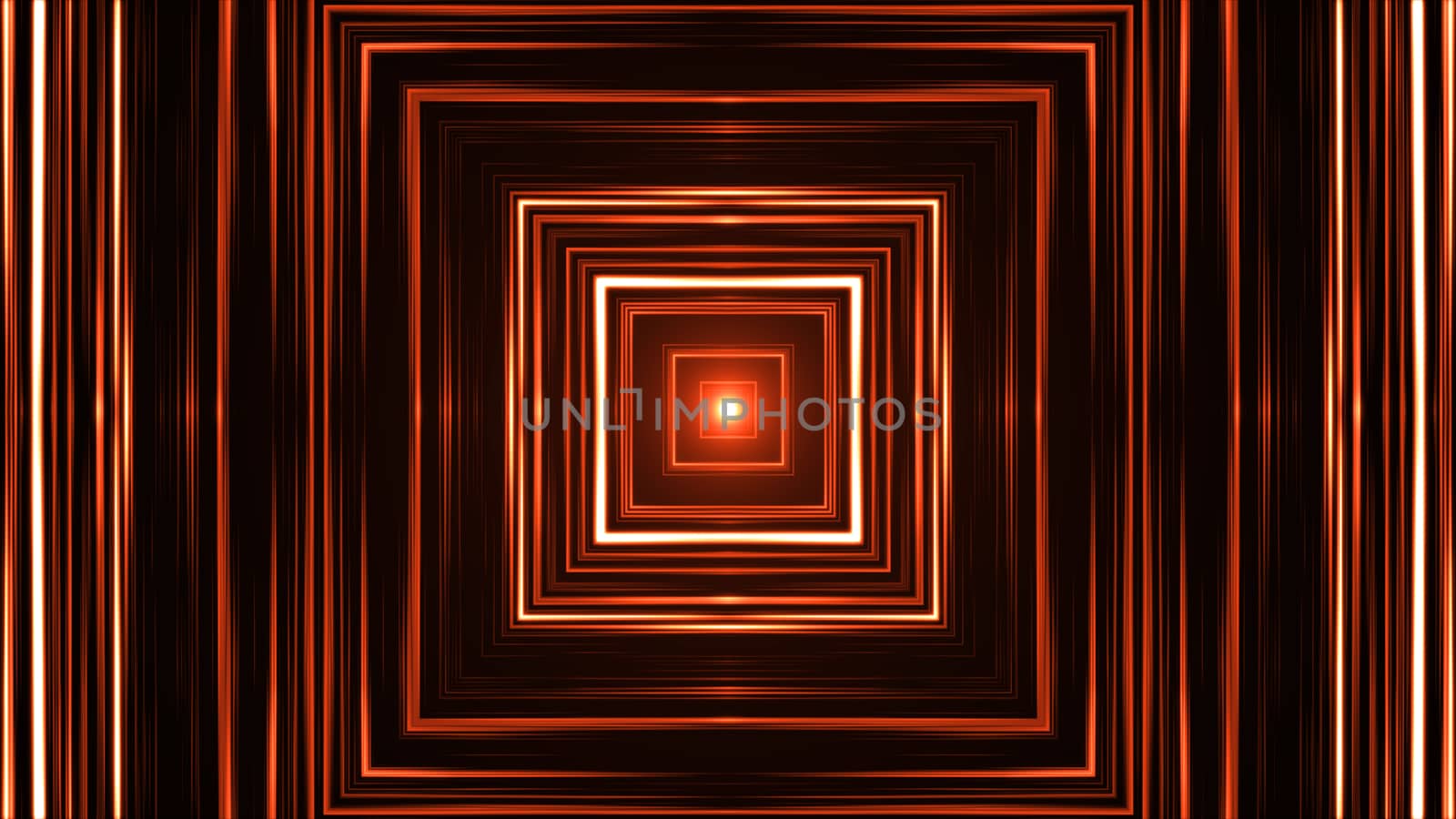 Squares technology tunnel with flares. 3D rendered