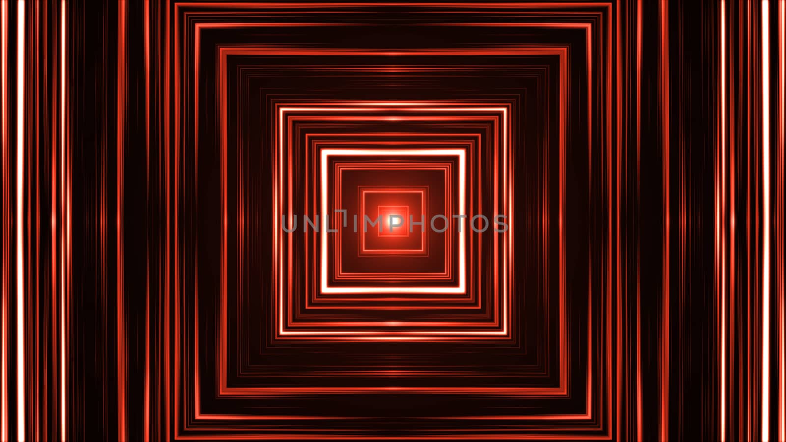 Squares technology tunnel with flares. 3D rendered