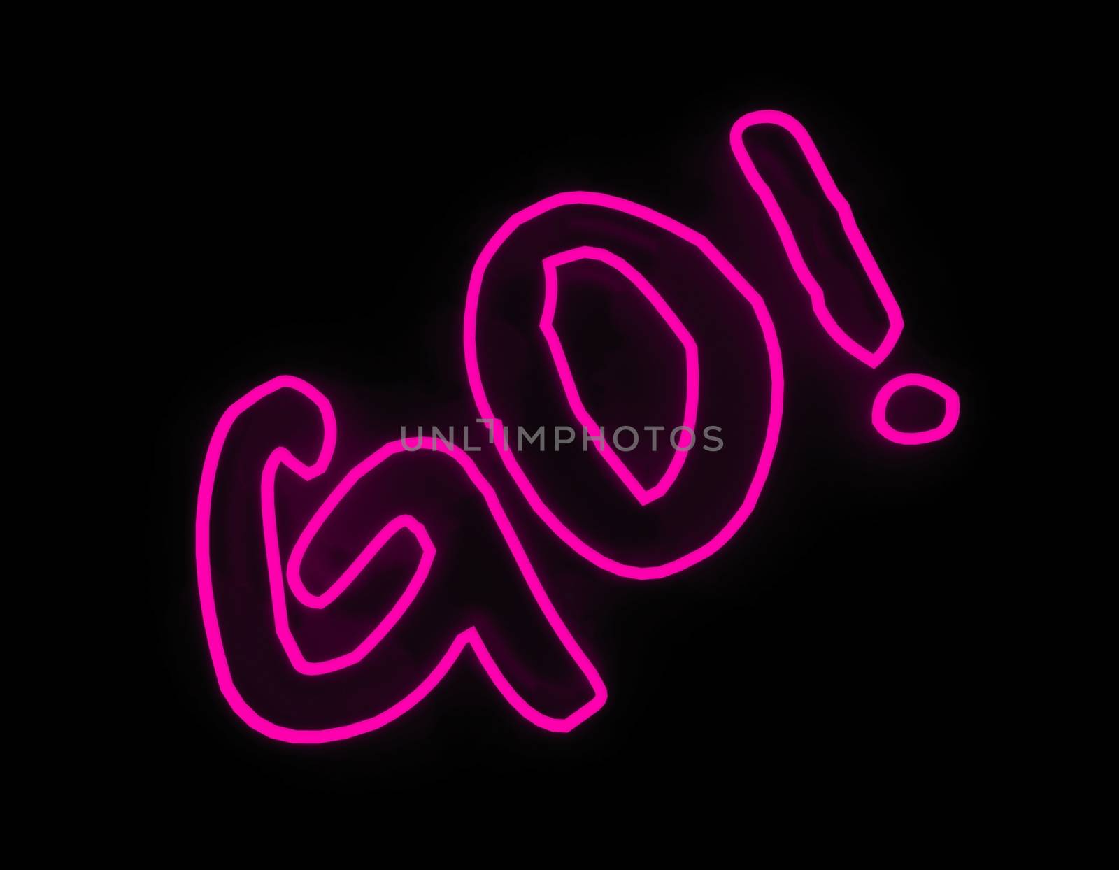 3d render illustration go neon sign isolated on black background