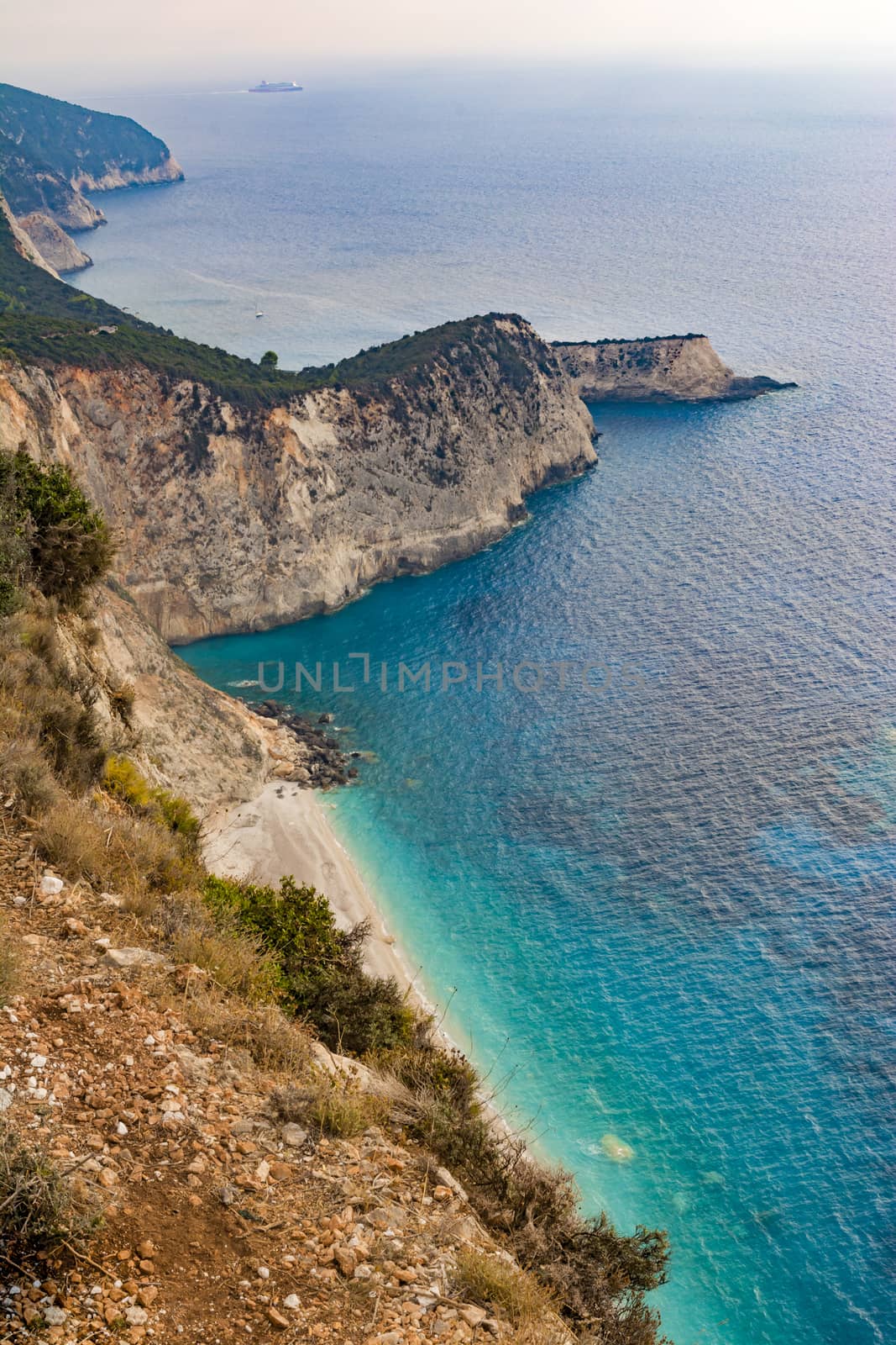 Beautiful top view coastline at Lefkada island in Greece.