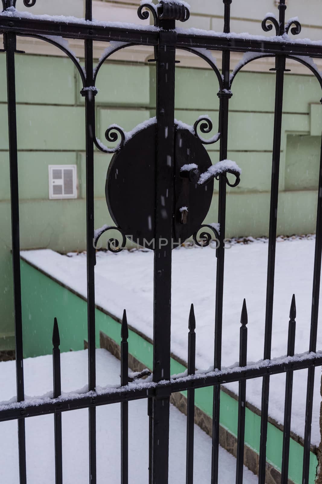 Winter snow fencing, building security, winter texture