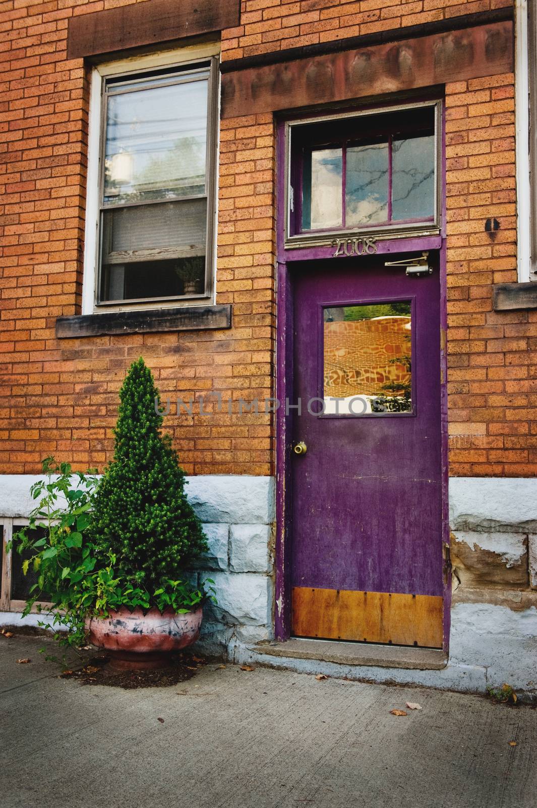 An image of a unique, colorful and purple doorway
