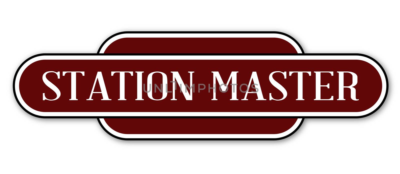A station master station name plate over a white background