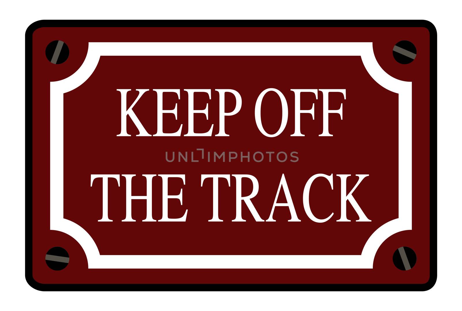 A keep off station name plate over a white background