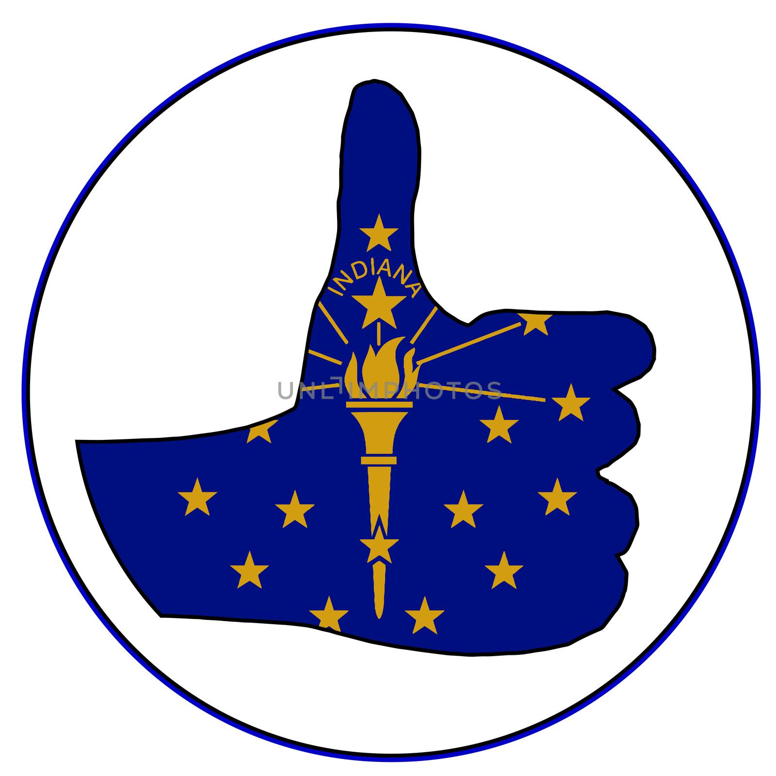 Indiana Flag hand giving the thumbs up sign all over a white background