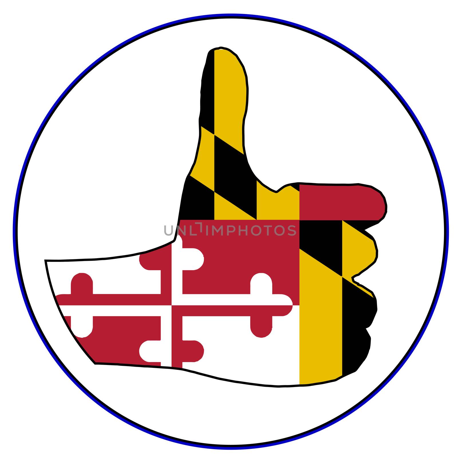 Maryland Flag hand giving the thumbs up sign all over a white background