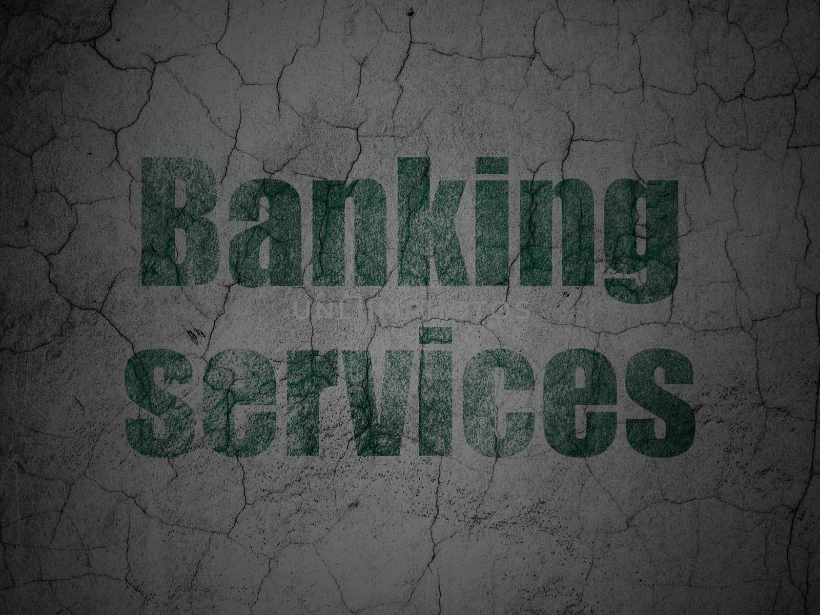 Currency concept: Green Banking Services on grunge textured concrete wall background