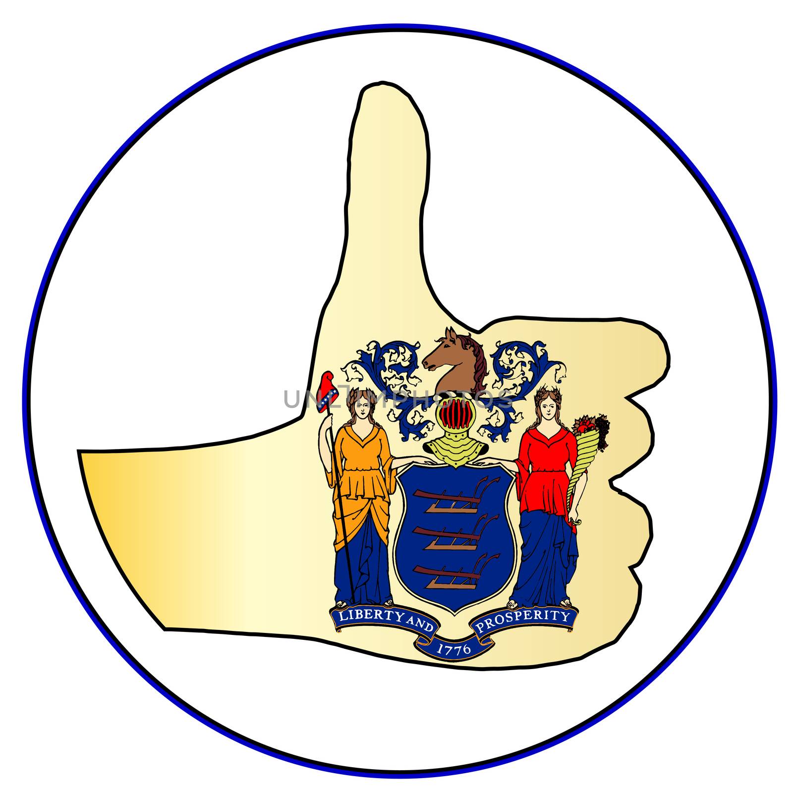 New Jersey Flag hand giving the thumbs up sign all over a white background
