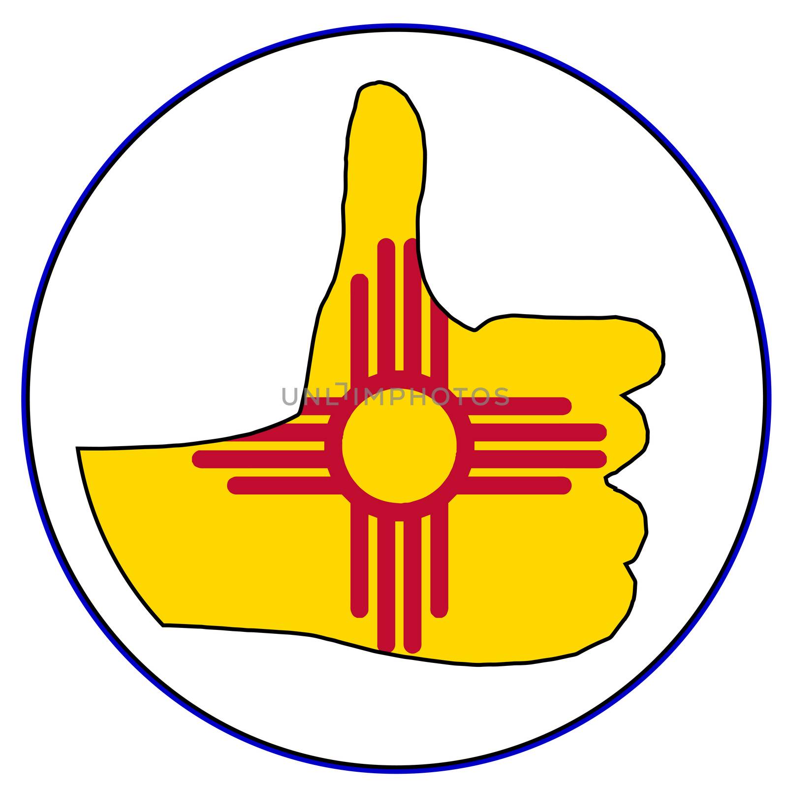 New Mexico Flag hand giving the thumbs up sign all over a white background