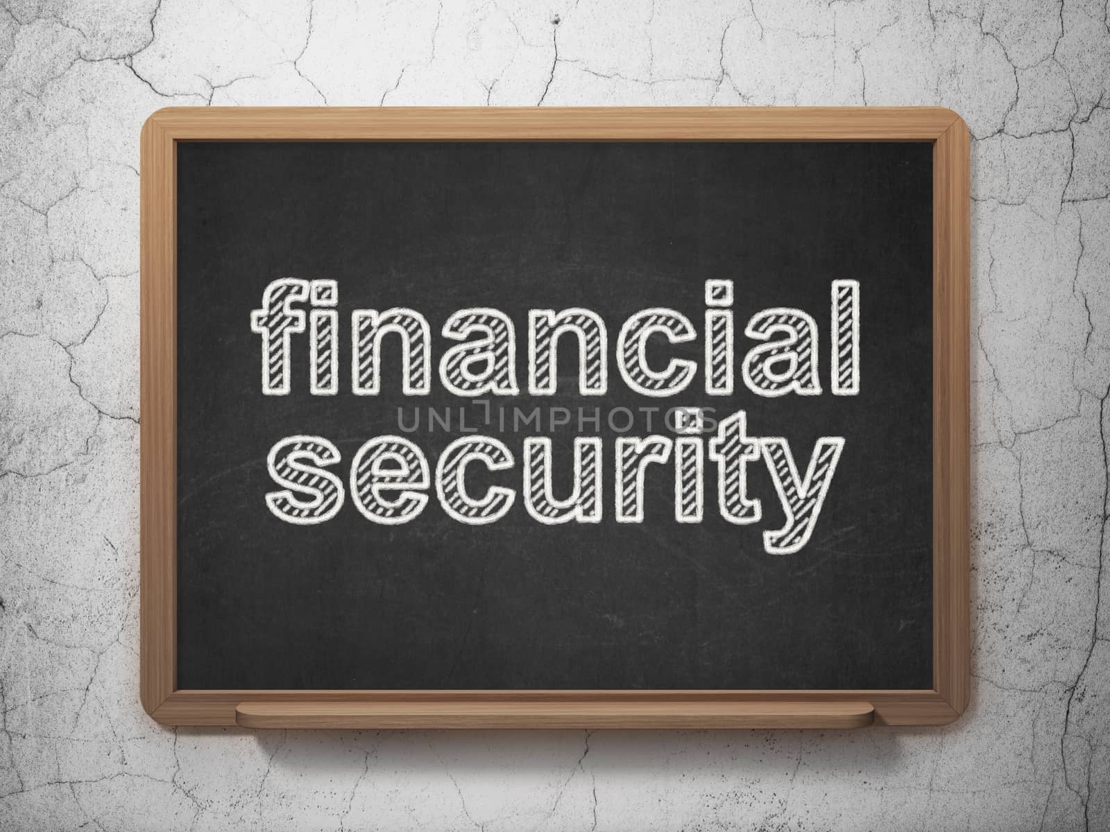 Protection concept: text Financial Security on Black chalkboard on grunge wall background, 3D rendering