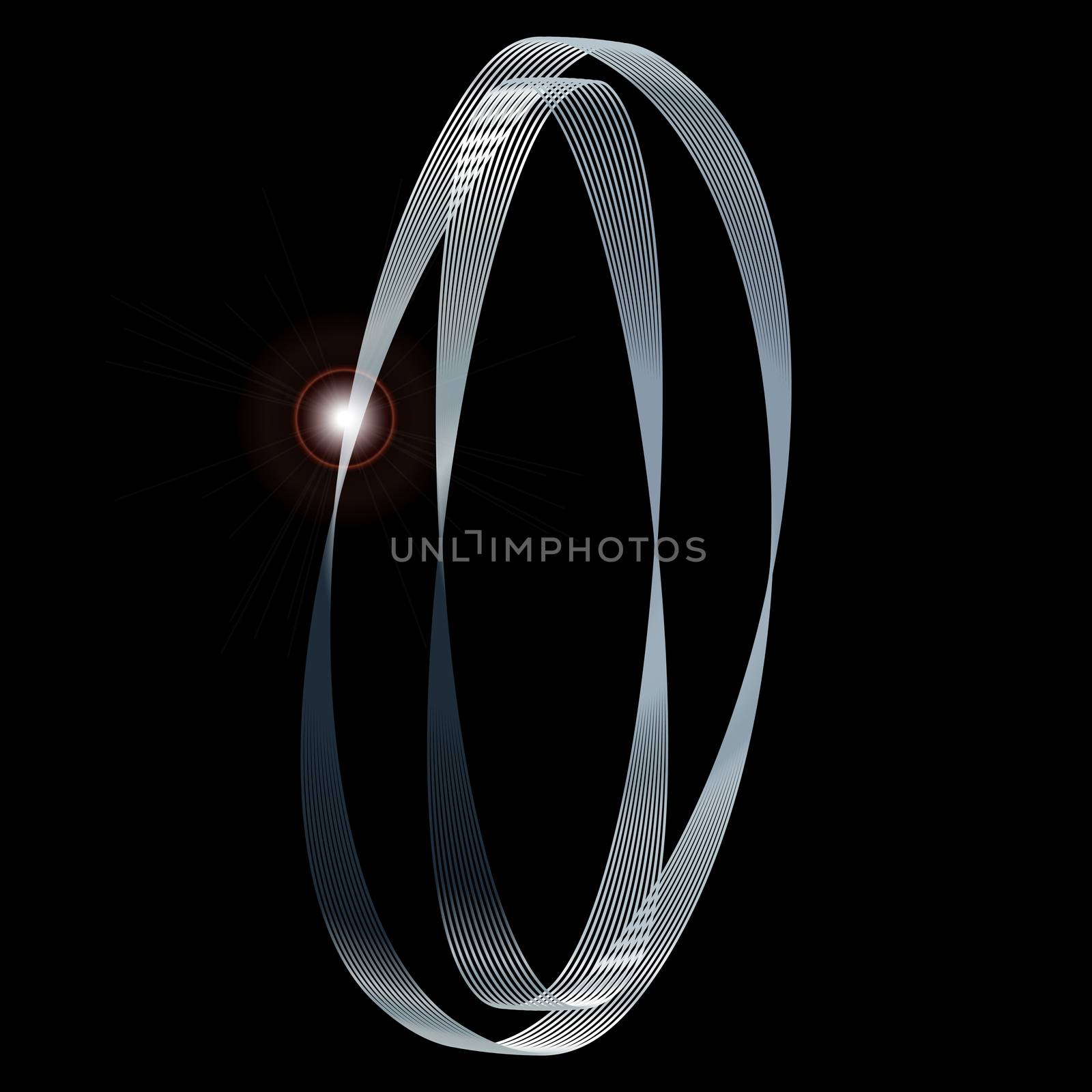 The number zero depicted in fine silver thread over a black background