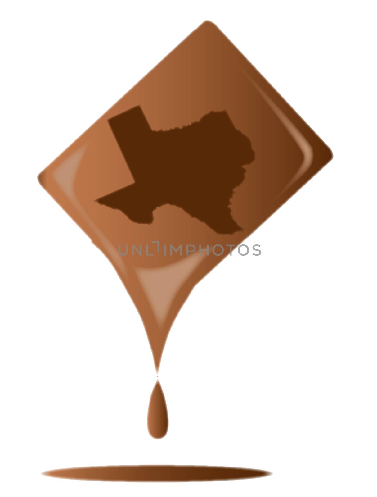 A typical bar of milk Chocolate maelting with map of Texas