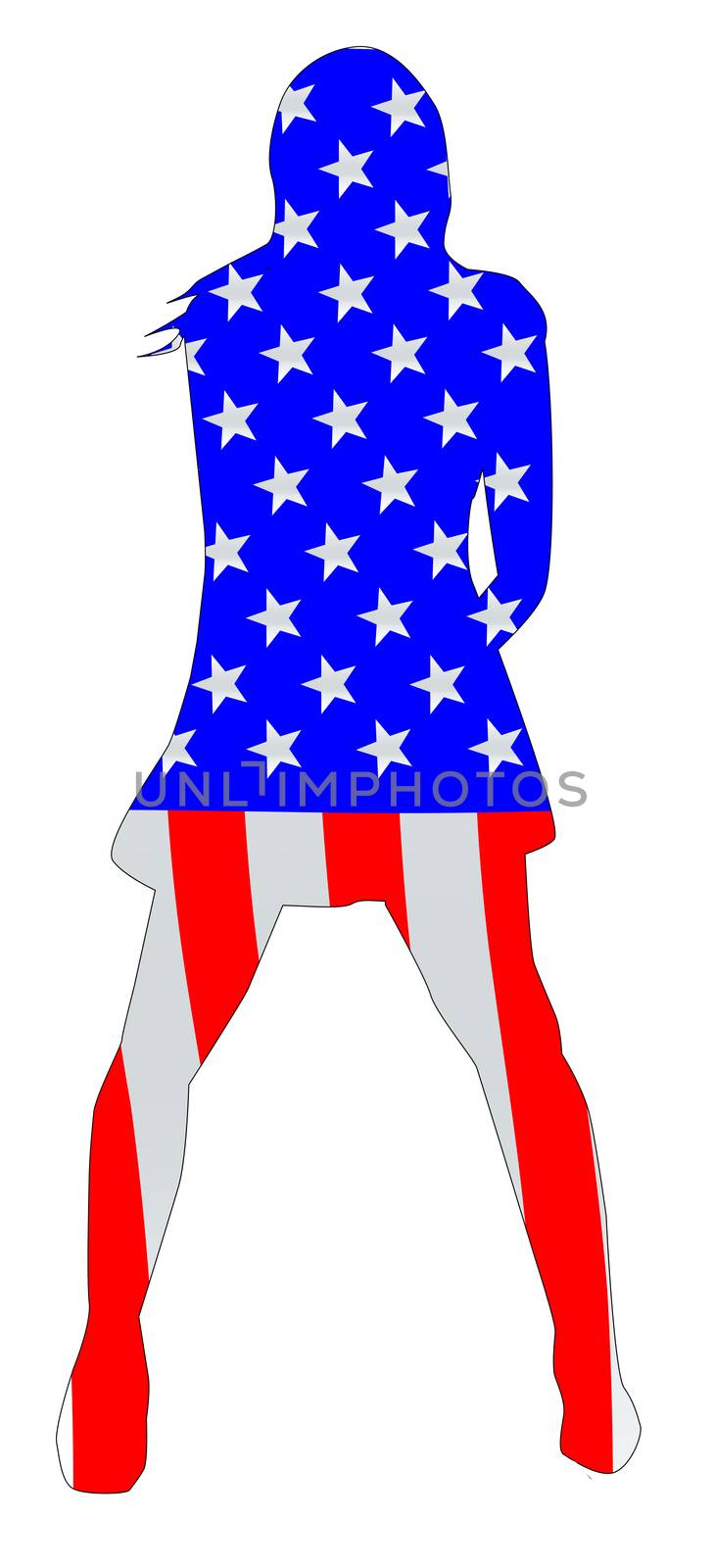 A grungy background with the faded silhouette of a female performer with the Stars and Stripes flag