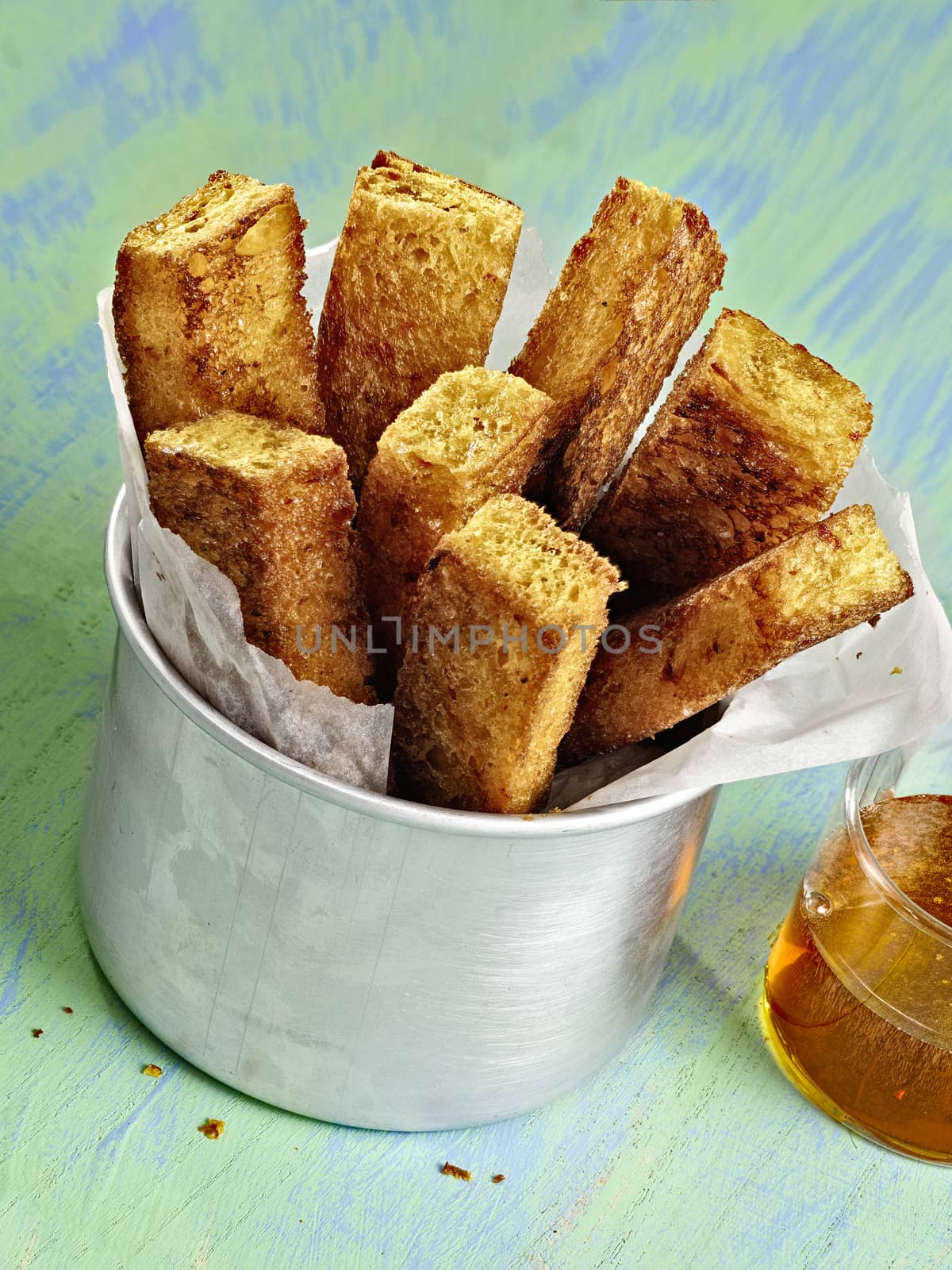 close up of rustic golden french toast stick