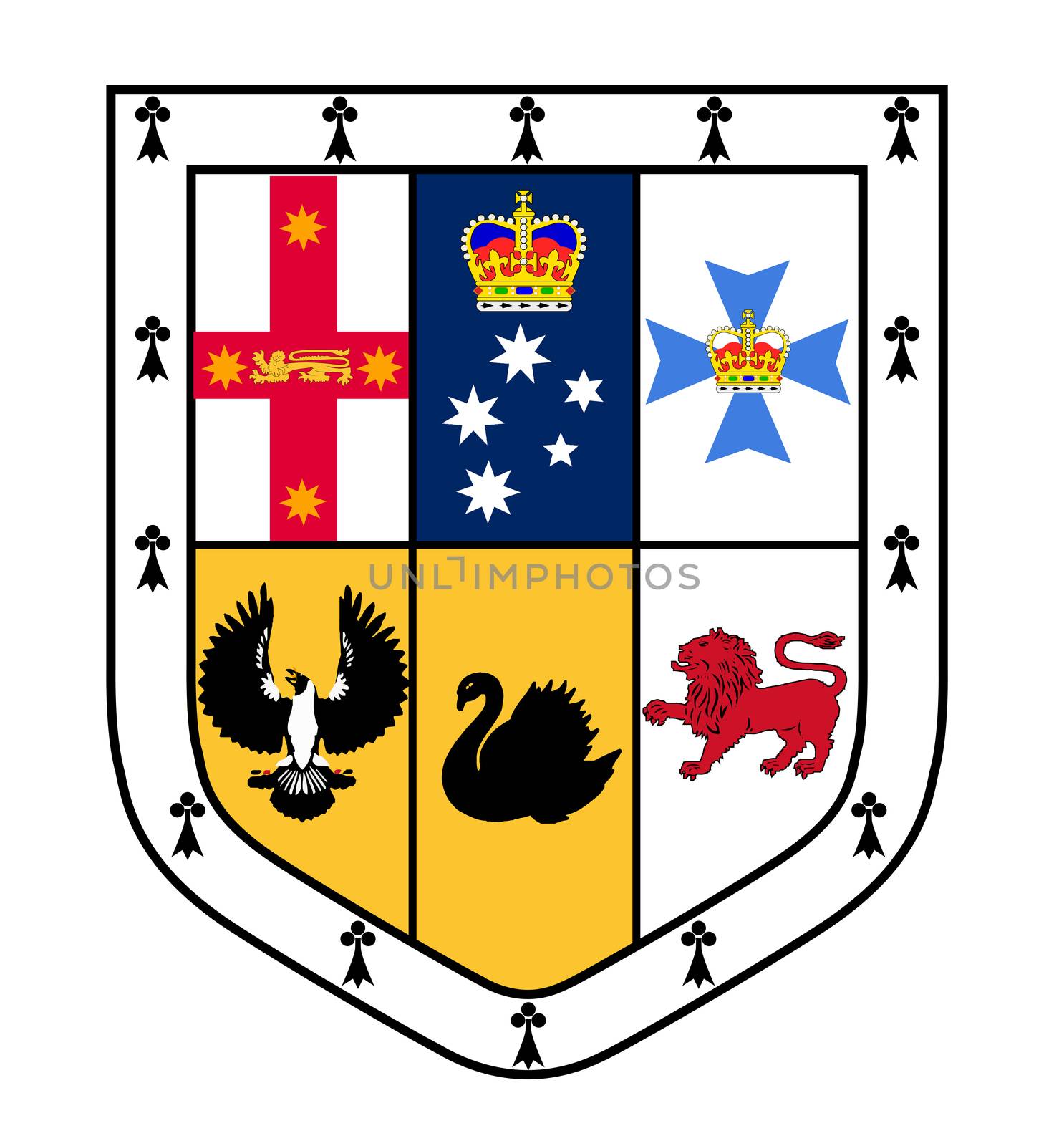 The coat of arms escutcheon shield of the Australian coat of arms