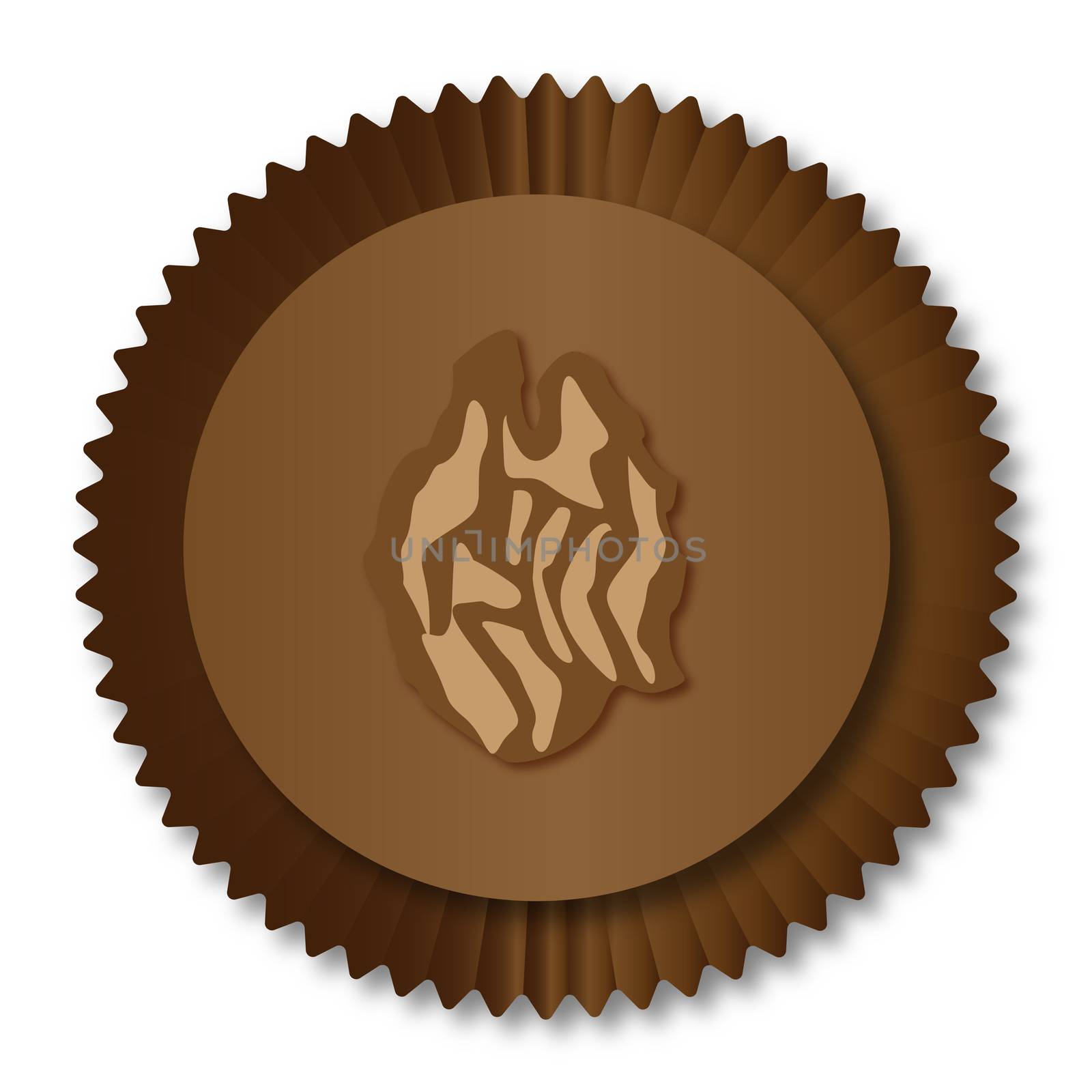 A typical wallnut chocolate from a chocolate box selextion over a white background