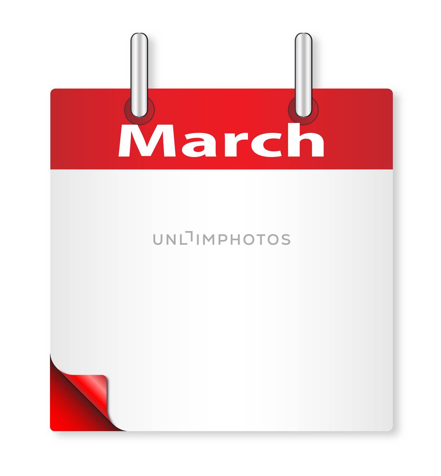 A calender date offering a blank March page over white