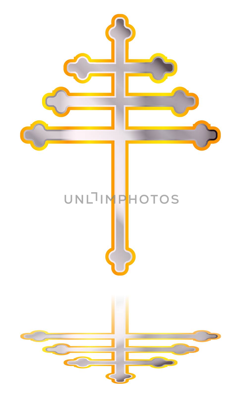 A Christian Maronite cross in silver and gold over a white background