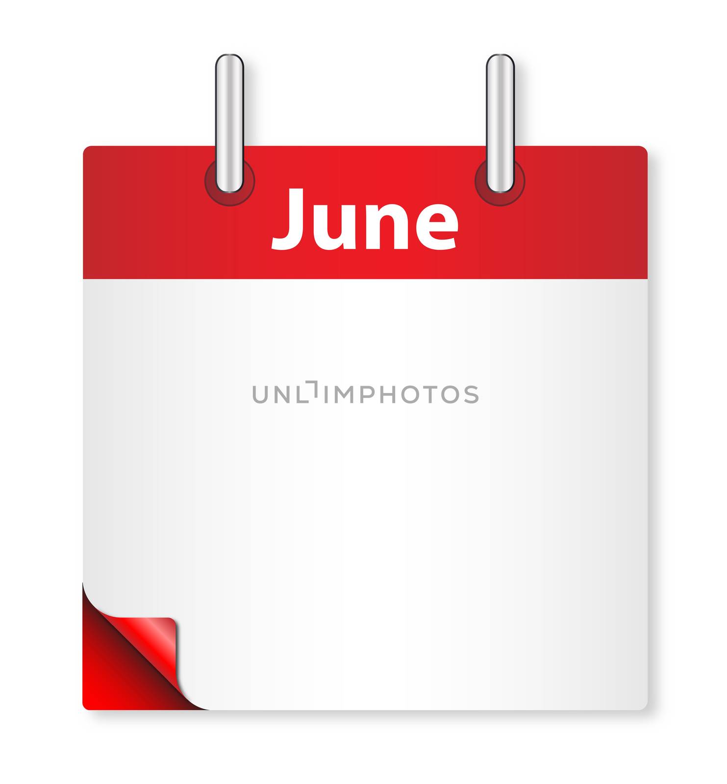 A calender date offering a blank June page over white