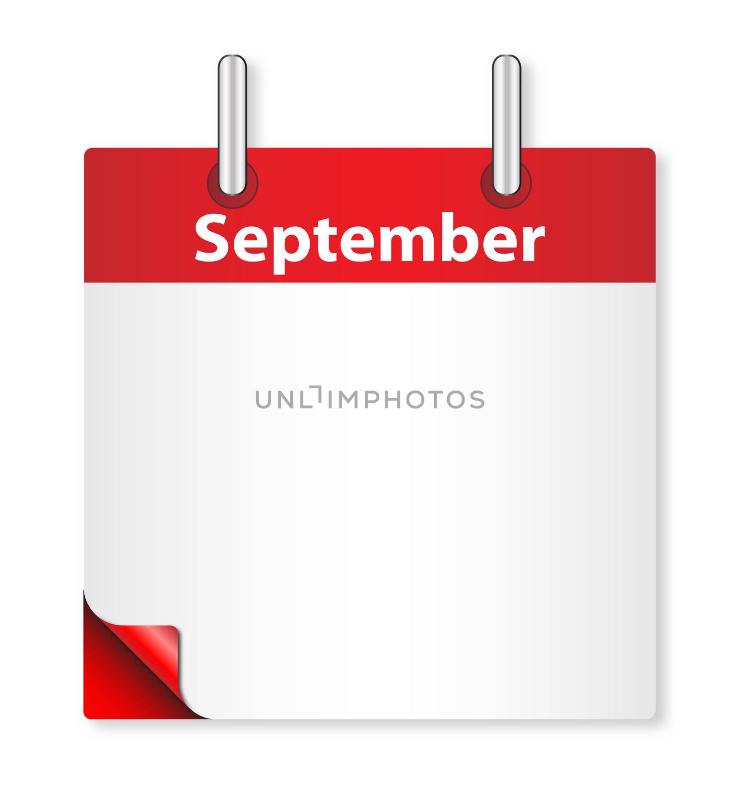 A calender date offering a blank September page over white