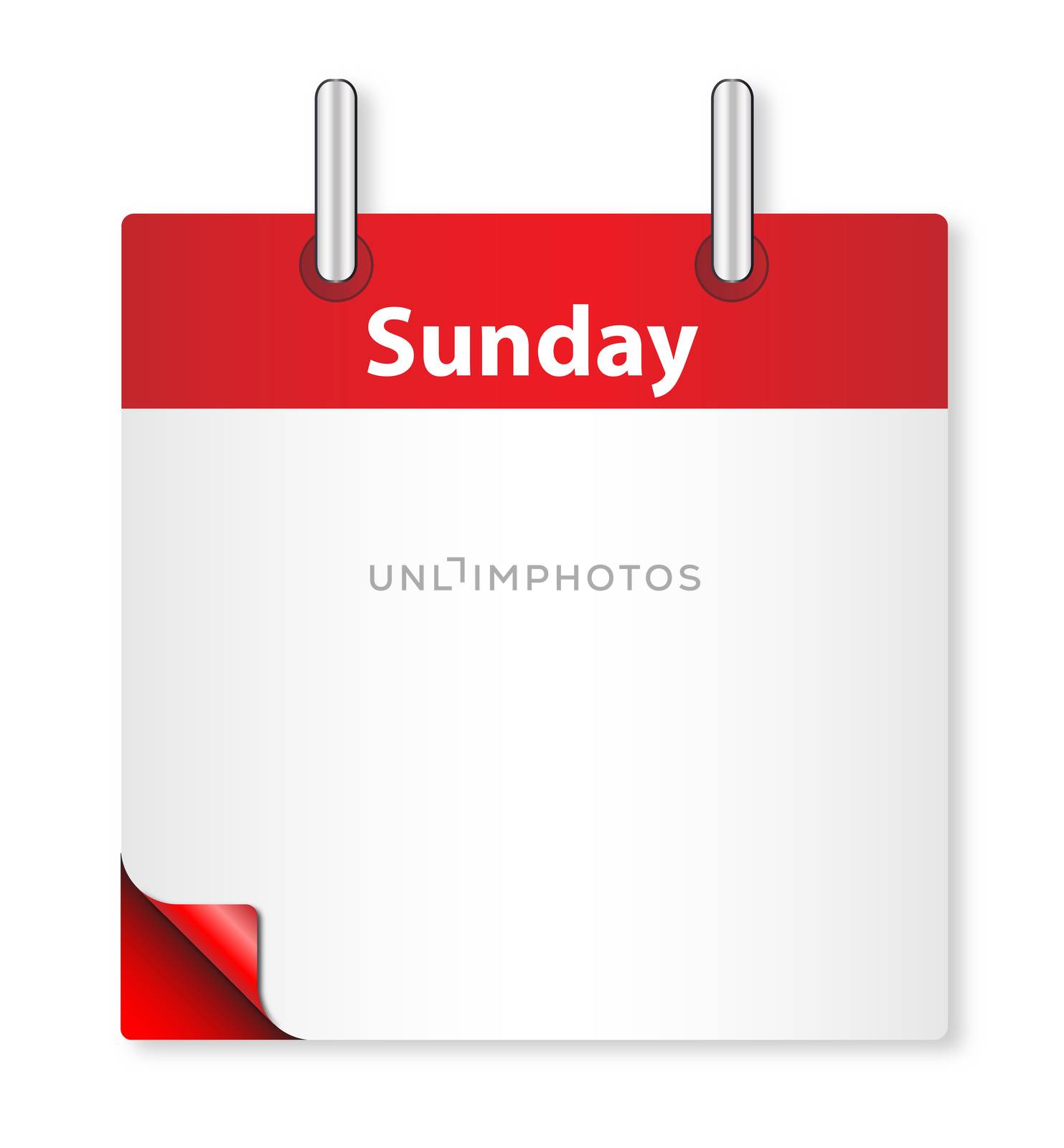 A calender date offering a blank Sunday page over white