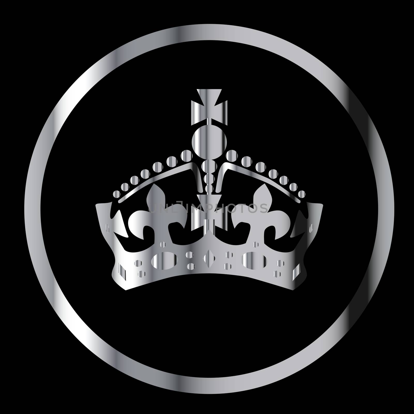 Crown in silver circle on a black background