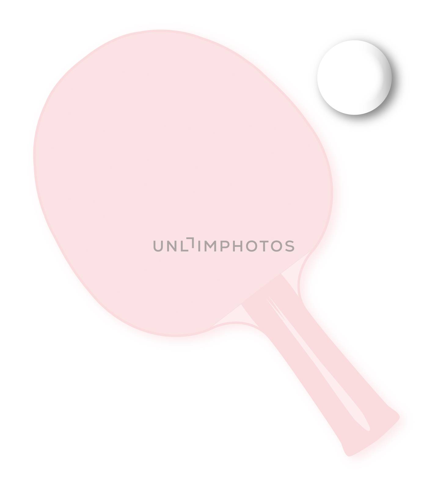 A faded table tennis bat or racket with ball over a white background