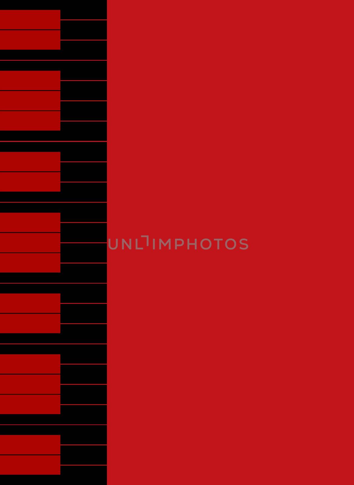 Black and red piano keys set on a dark red background.