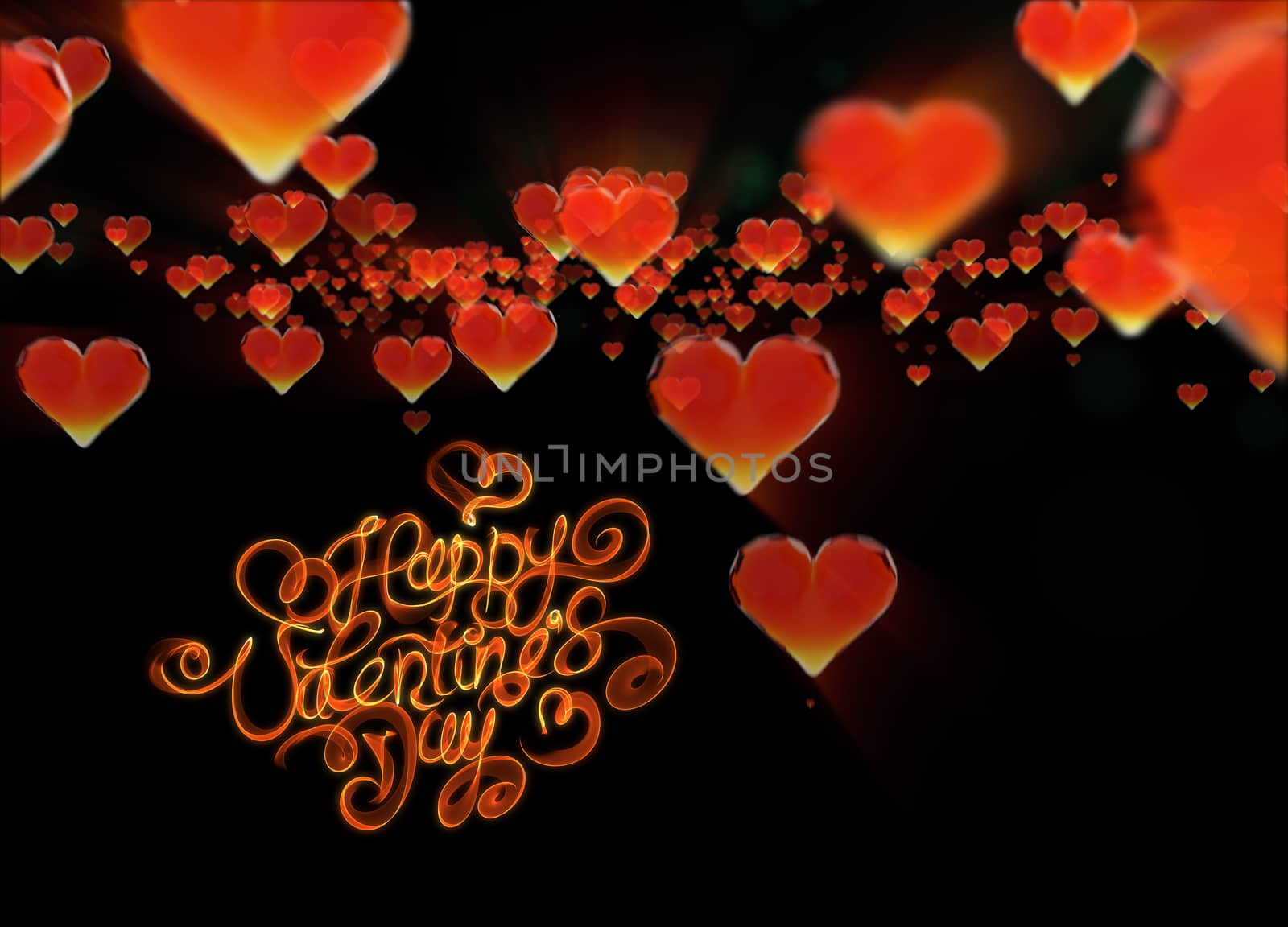 Happy valentines day lettering written by fire of smoke over black background.