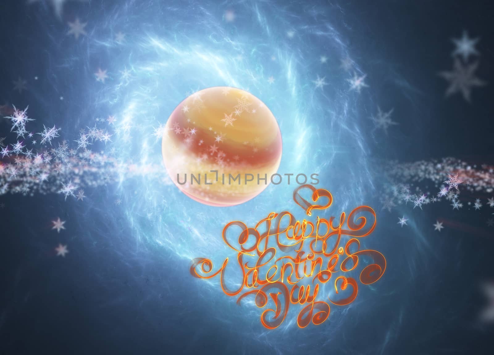 Happy valentines day lettering written by fire of smoke over space background by skrotov