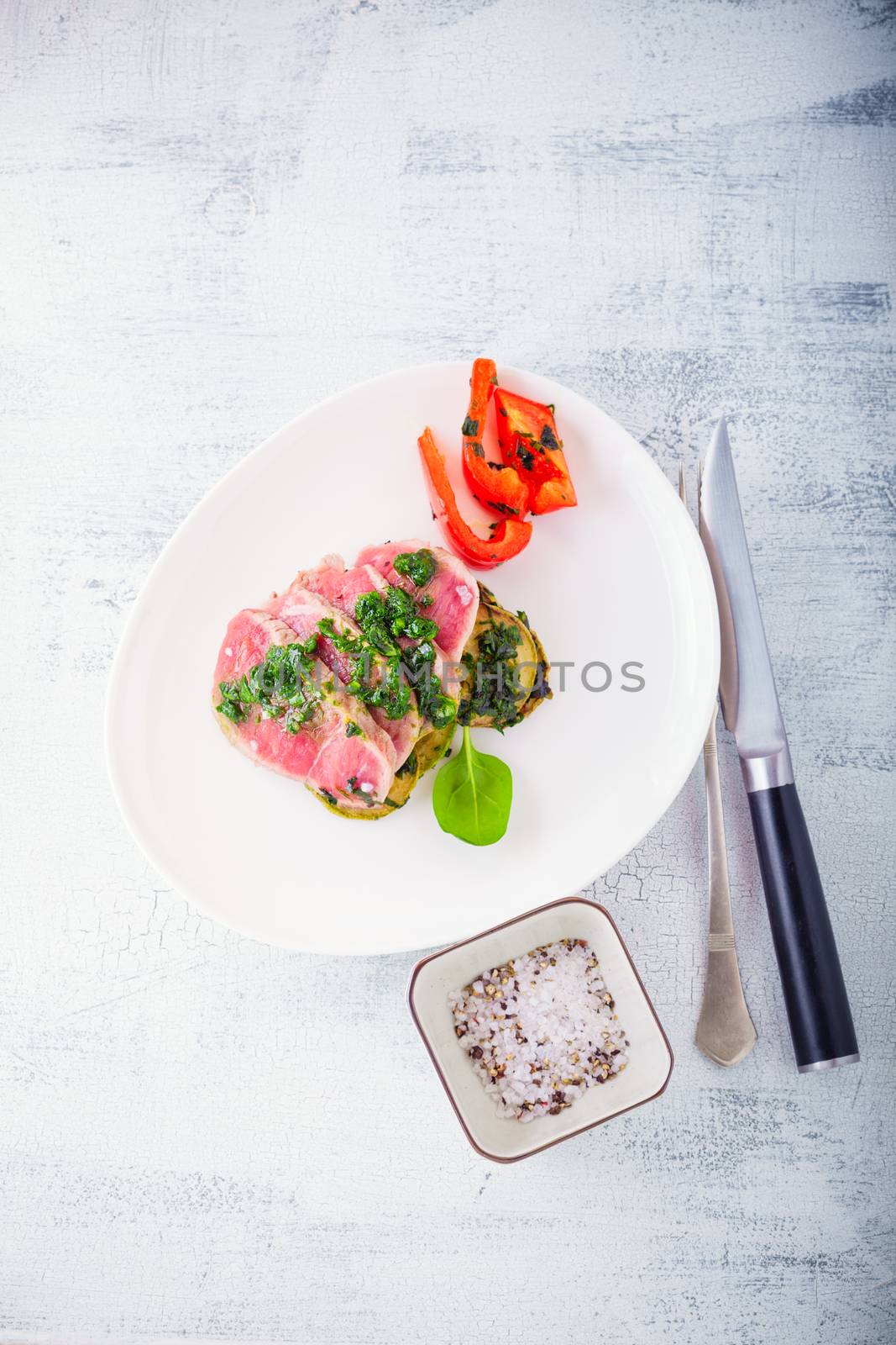 A plate of sliced roast beef by supercat67