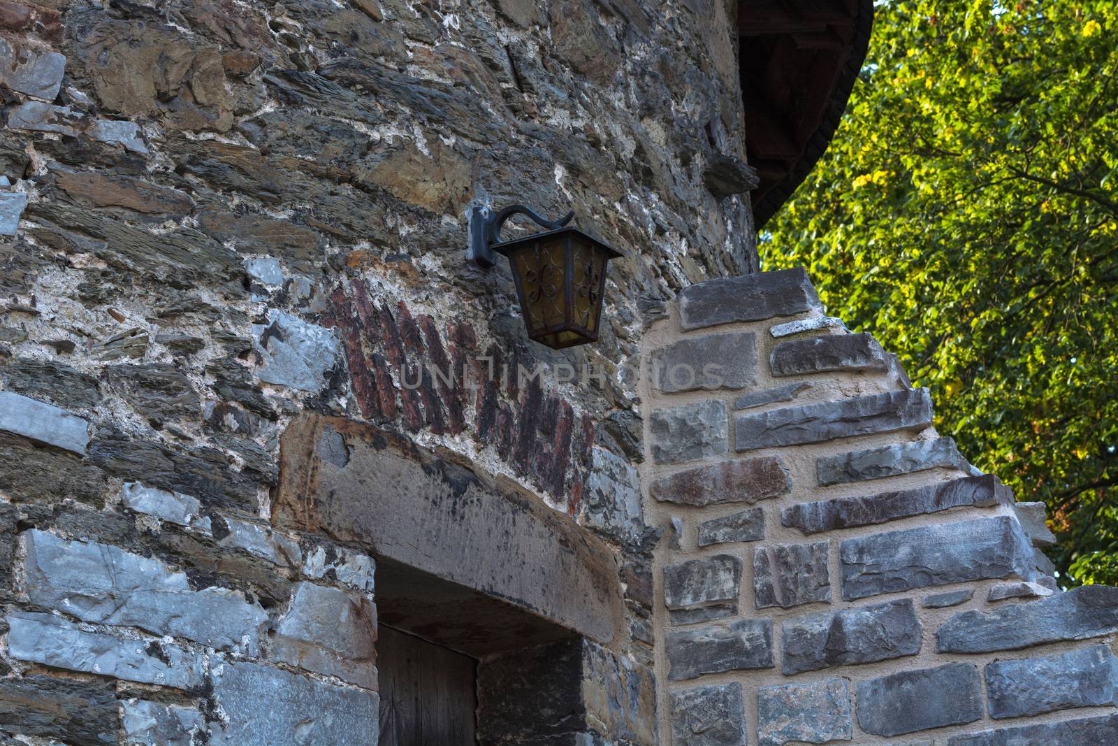 Old stone wall with old patterns on Castle Hardenberg  in Velbert Langenberg.
