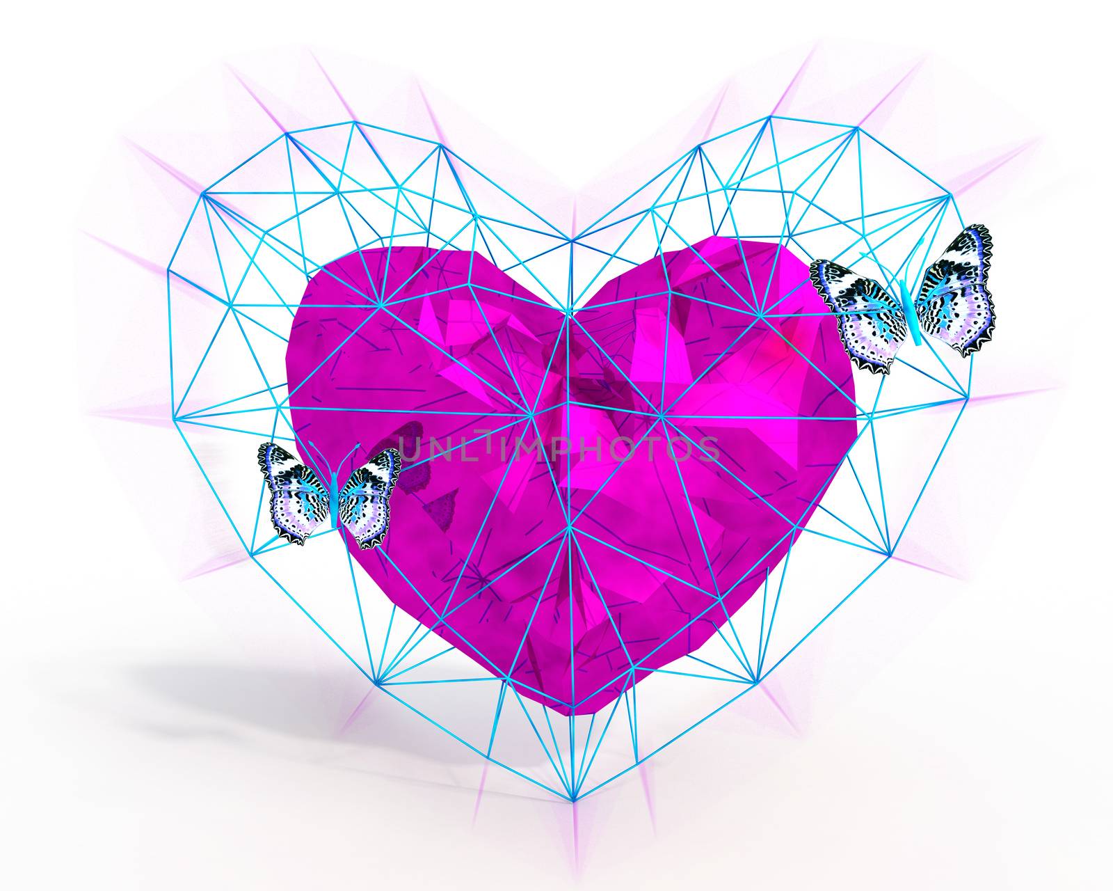 Heart in low poly style with blue butterflies. by lindamka
