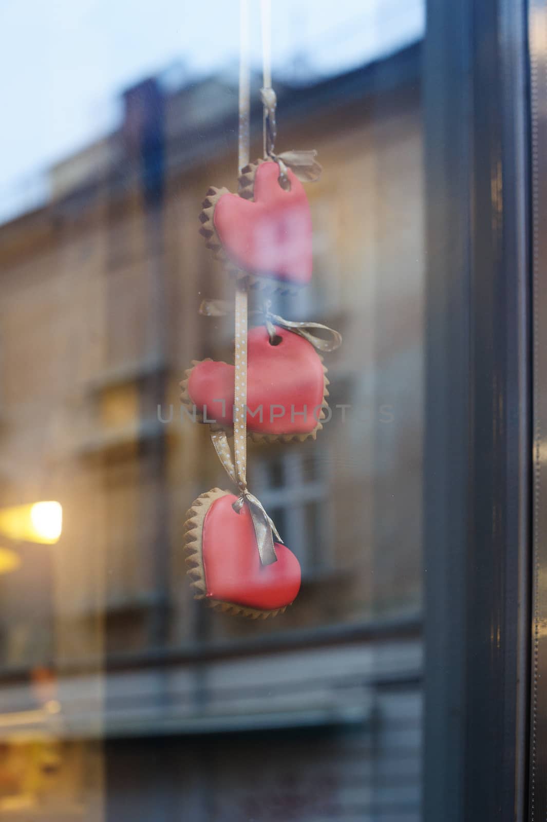 Christmas decor on wooden background, cookies in form of hearts by timonko