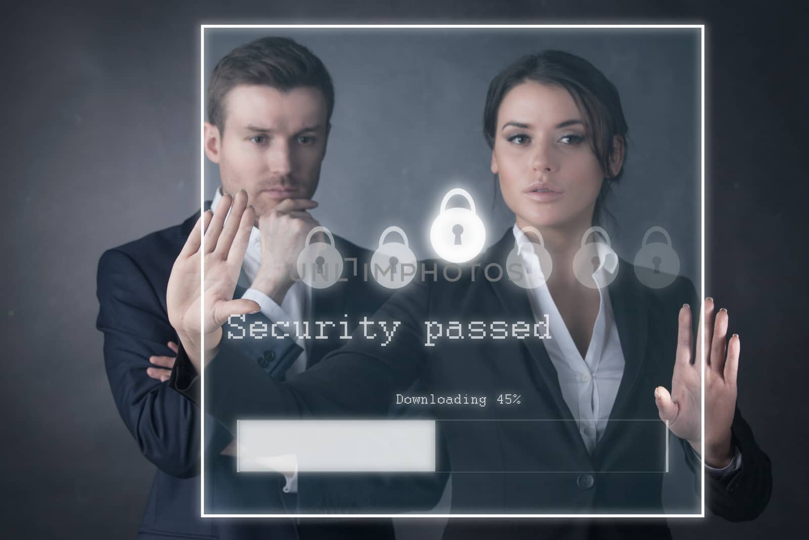 Business people enter security password by ALotOfPeople