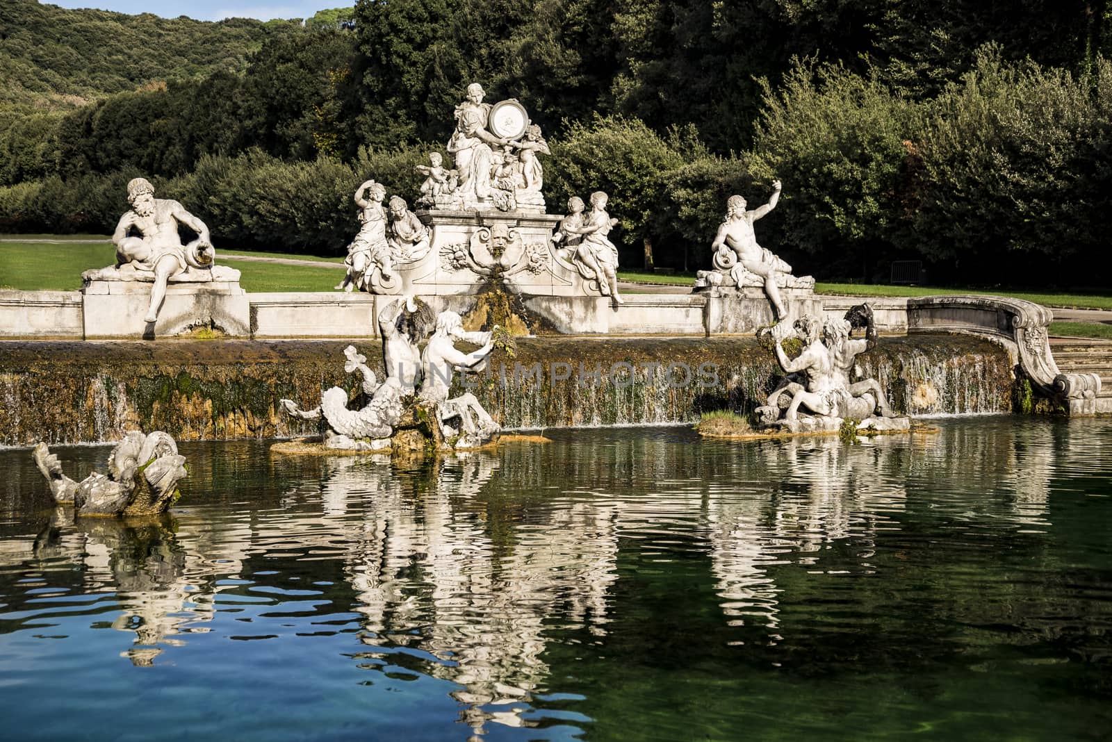 details of the fountain in the Royal Palace garden in Caserta, Italy