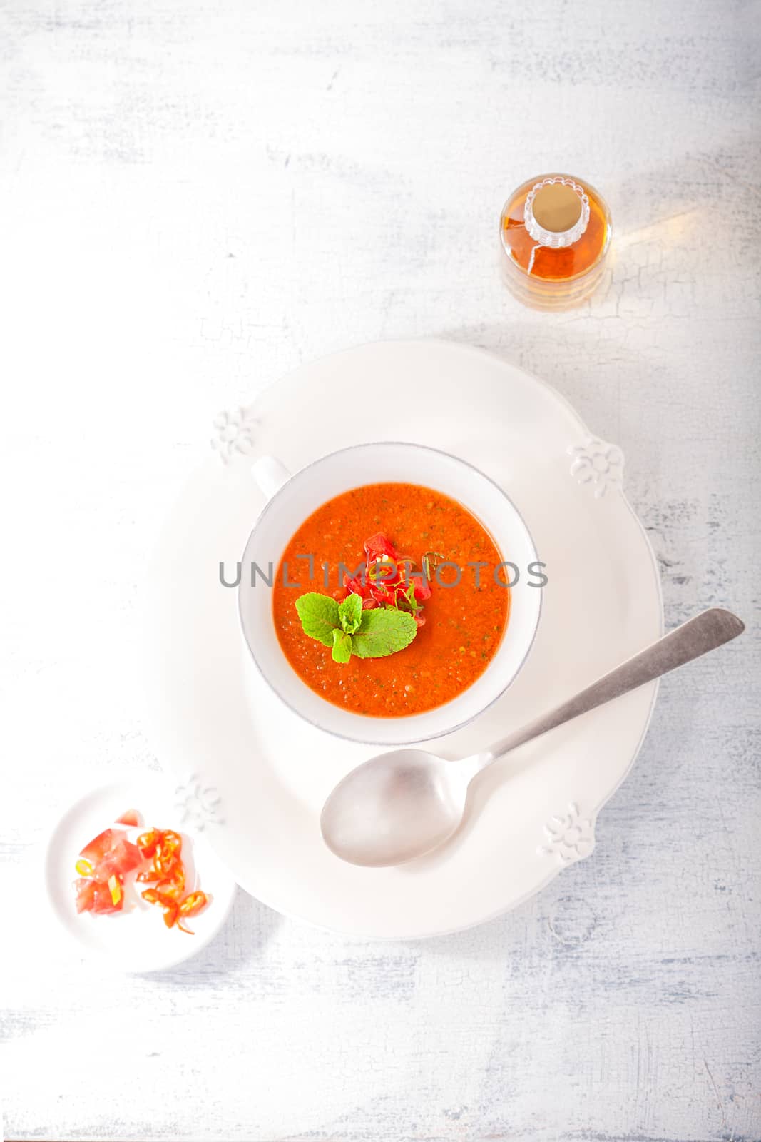 Bowl of Fresh tomato soup Gazpacho by supercat67