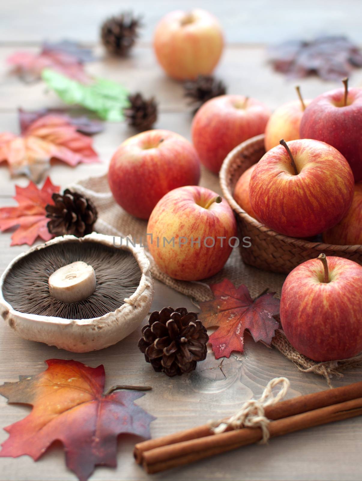 Natural produce, apples, autumn leaves by unikpix