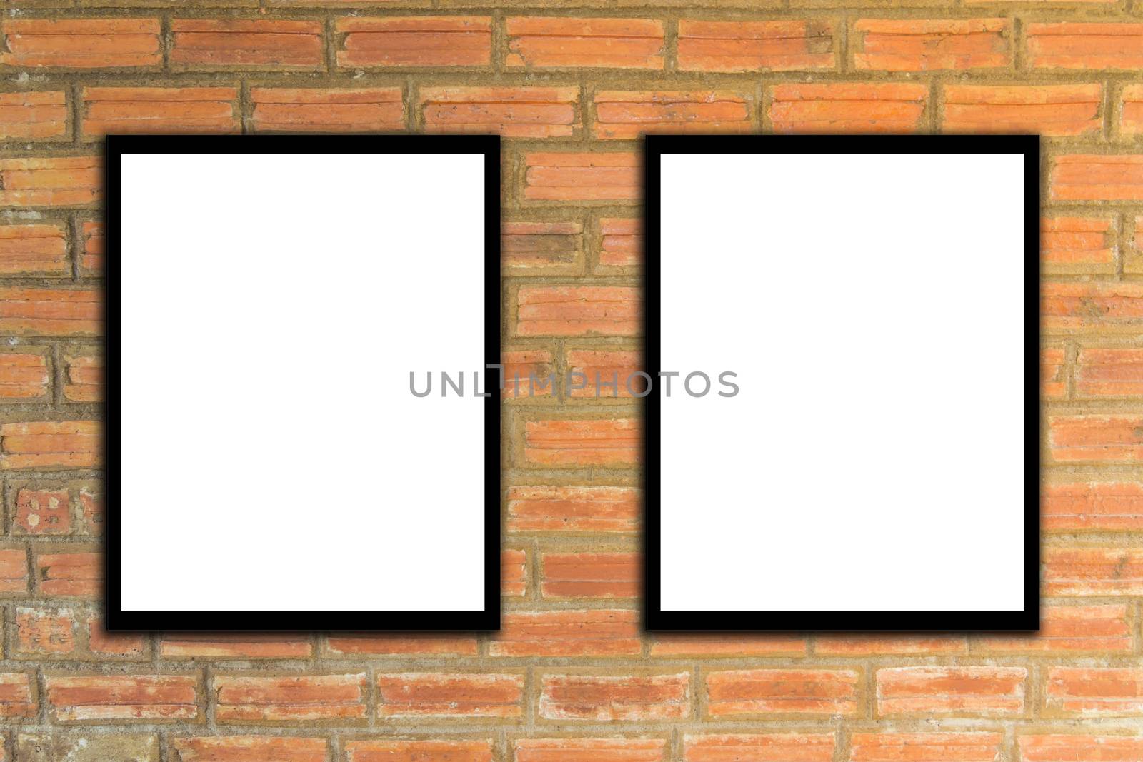 Mock up poster frame and brick wall hipster or vintage.1 by engphoto