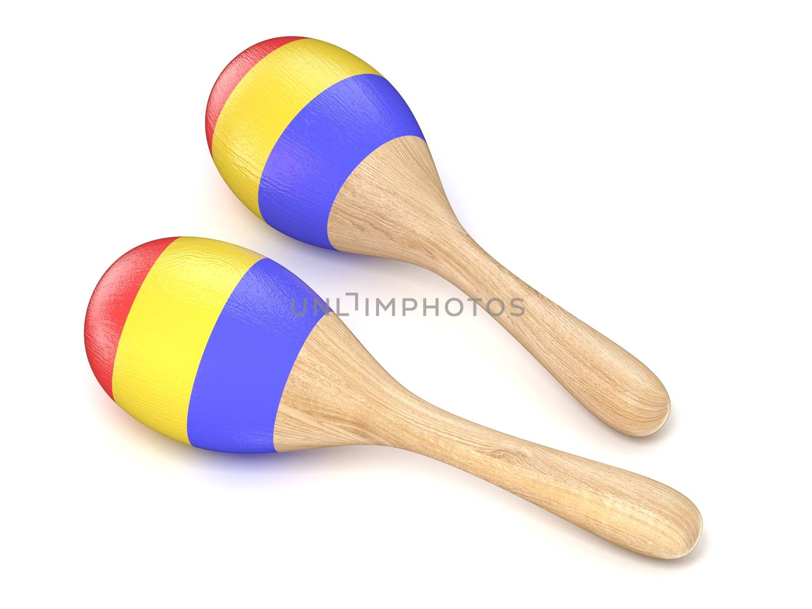 Wooden toy maracas. 3D render illustration isolated on white background