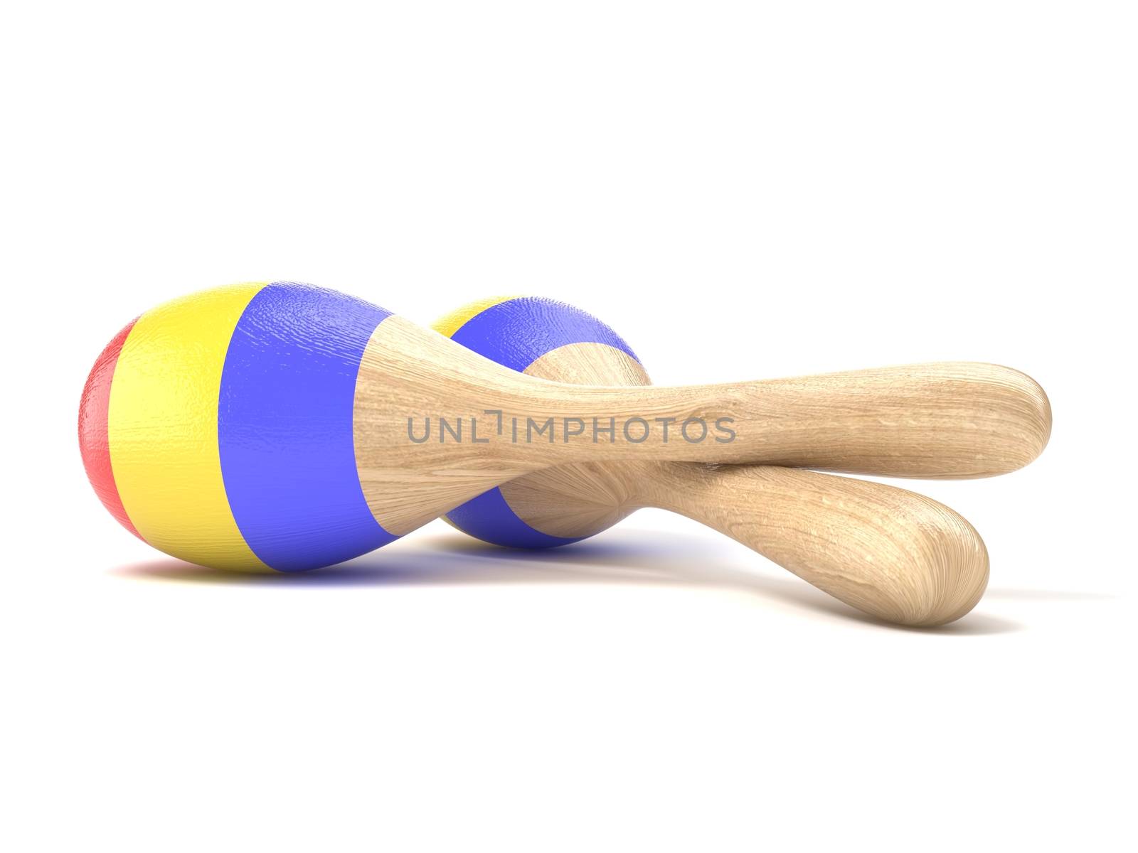 Wooden toy maracas. 3D render illustration isolated on white background